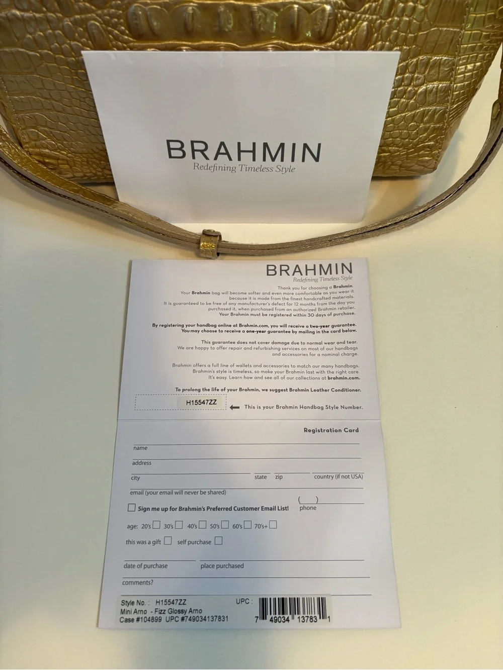 Rare New Brahmin Croc Mini Arno Fizz Glossy Gold Tan NWT